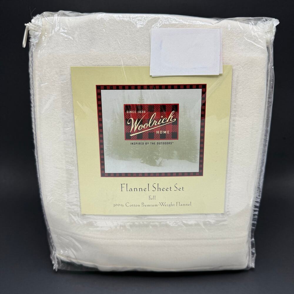 Woolrich Flannel Sheet Set Full Size 100% Cotton Flat Fitted Pillowcases Cream